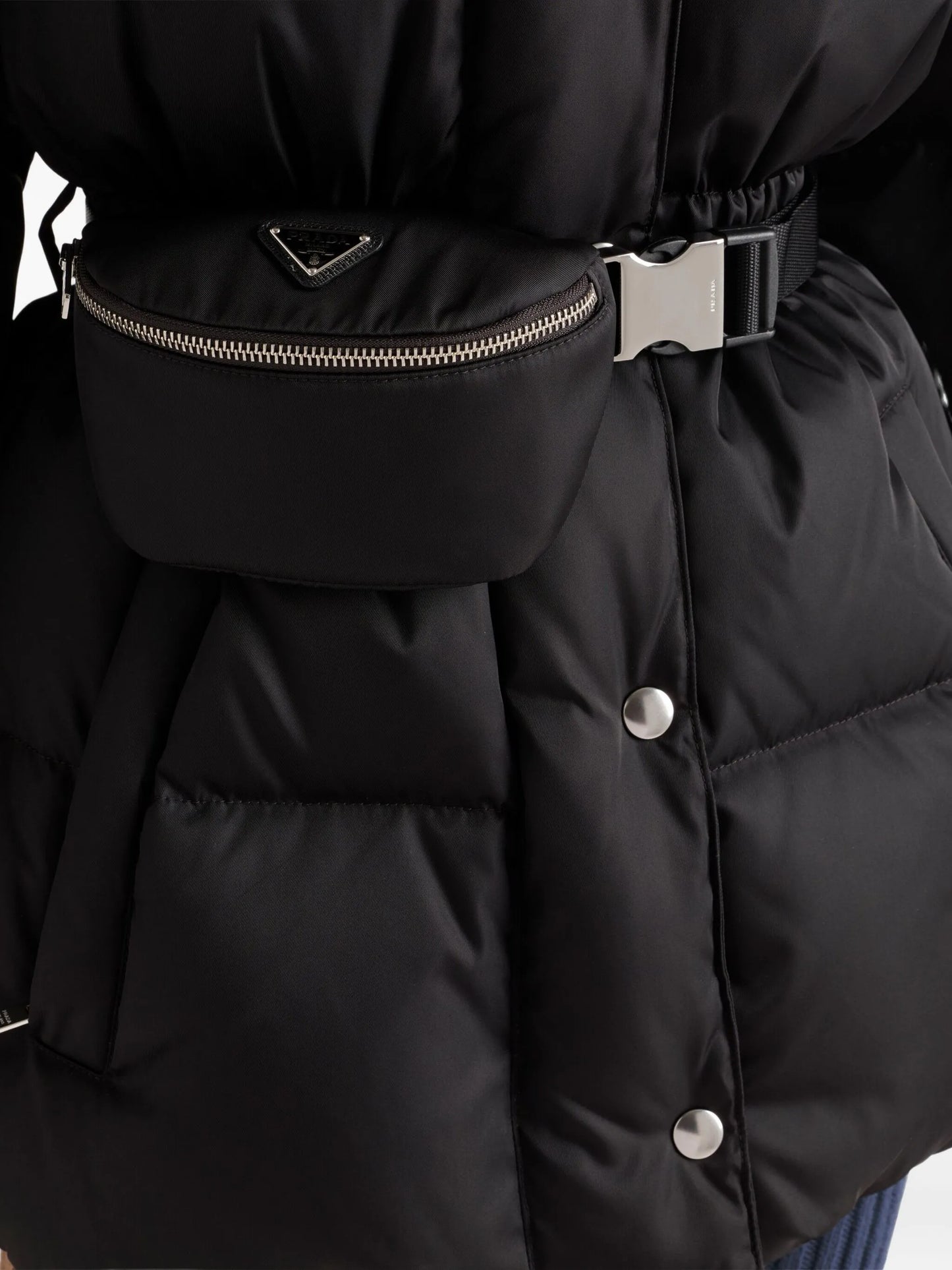 hooded belted down jacket