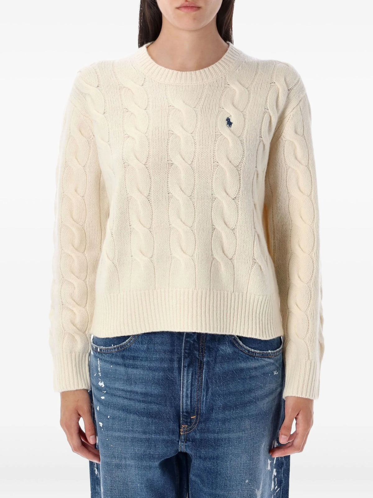 embroidered-logo cable-knit sweater