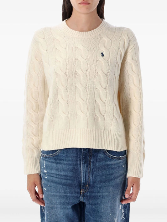 embroidered-logo cable-knit sweater