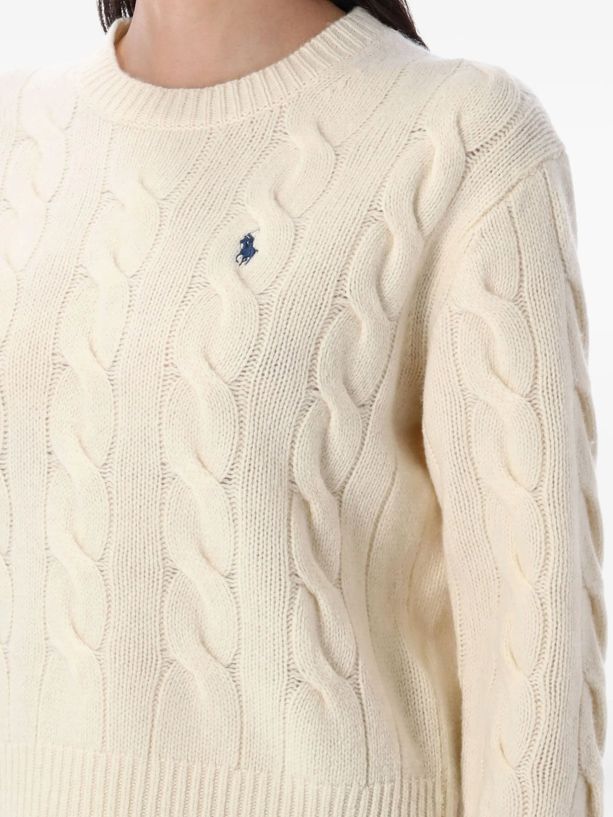 embroidered-logo cable-knit sweater