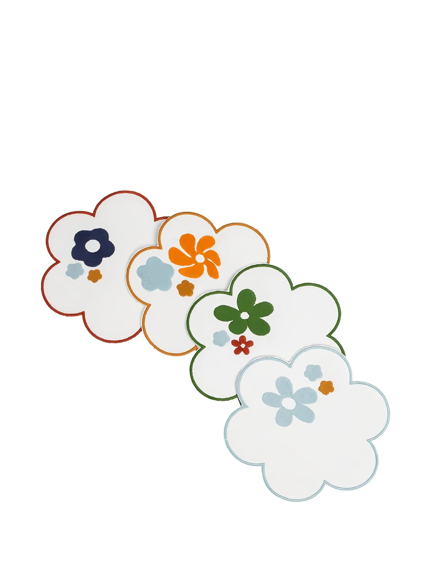 flower-shaped embroidered linen coasters (set of four)