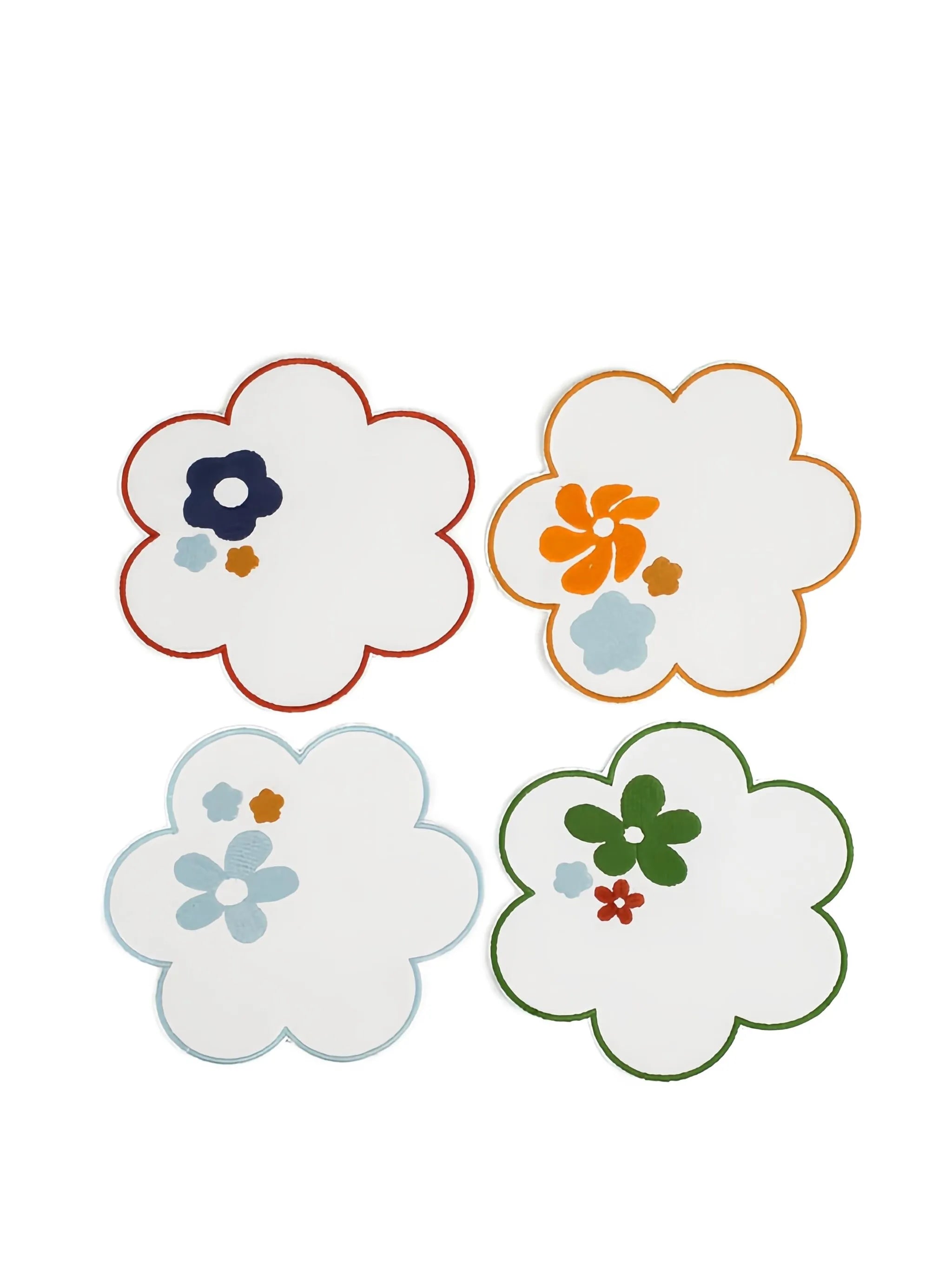 flower-shaped embroidered linen coasters (set of four)