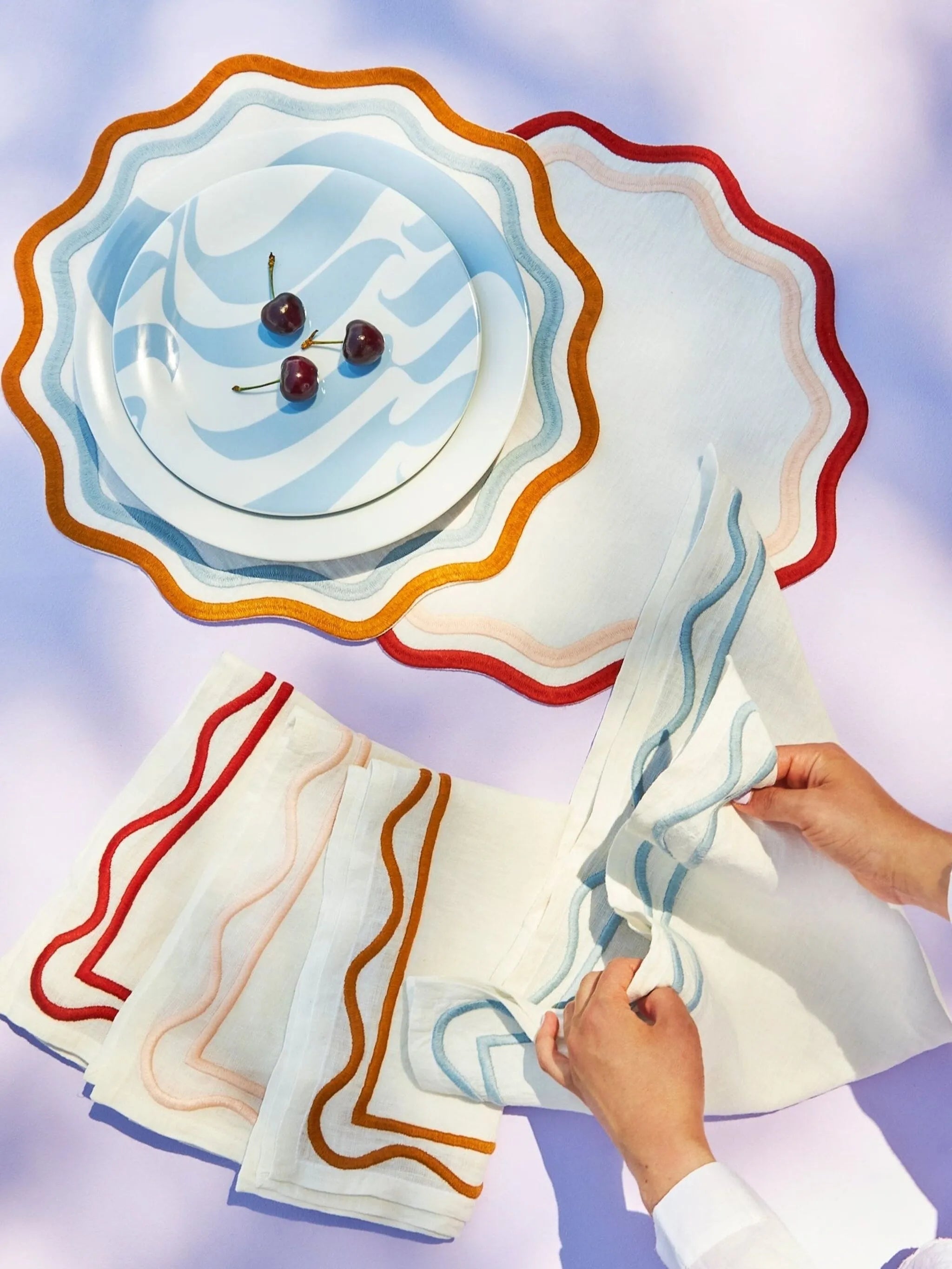 Colorblock Embroidered Linen Napkins (set of four)