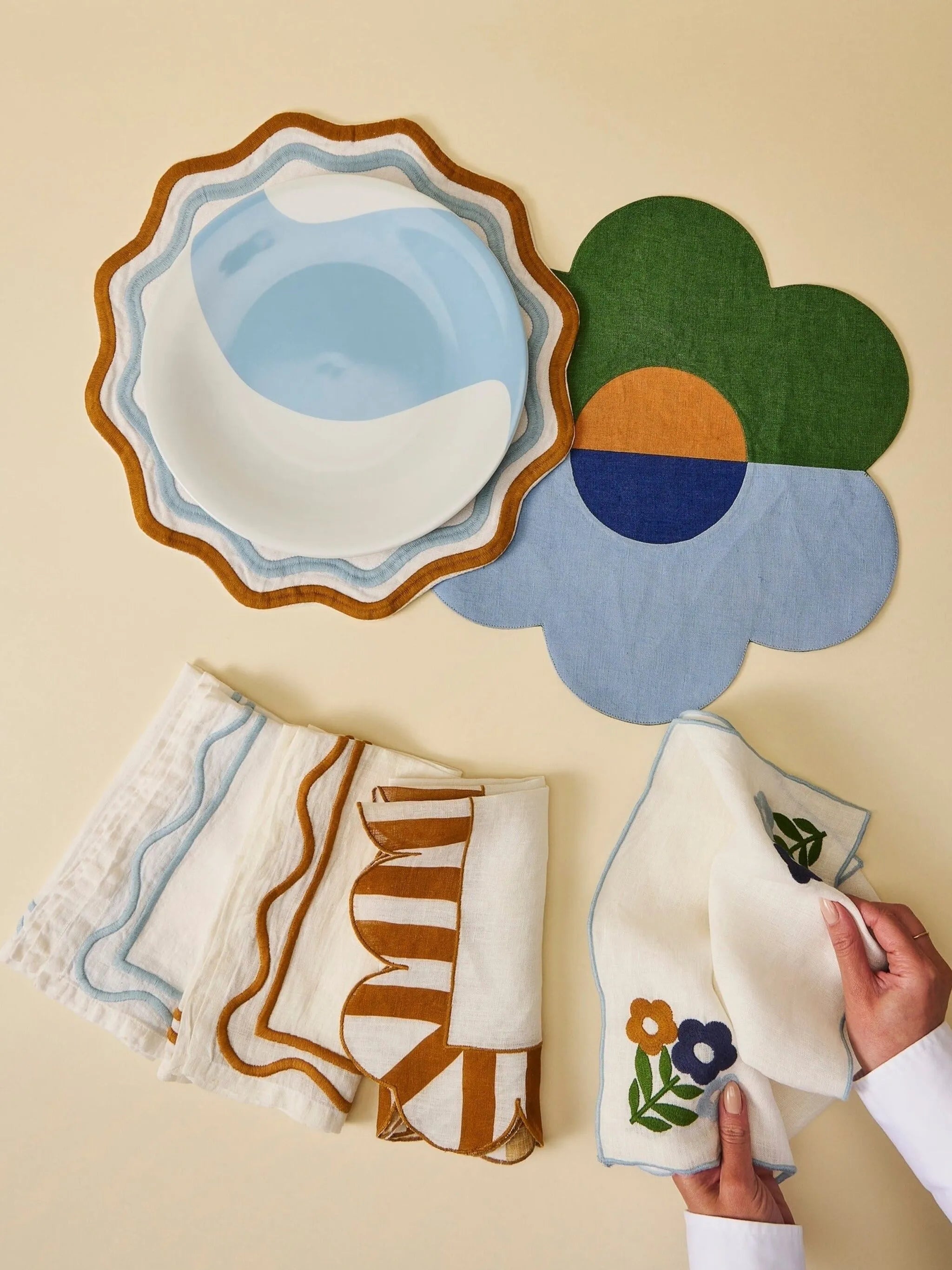 scalloped stripe linen napkins (set of four)