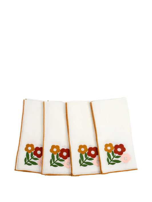floral embroidered linen napkins in amber (set of four)