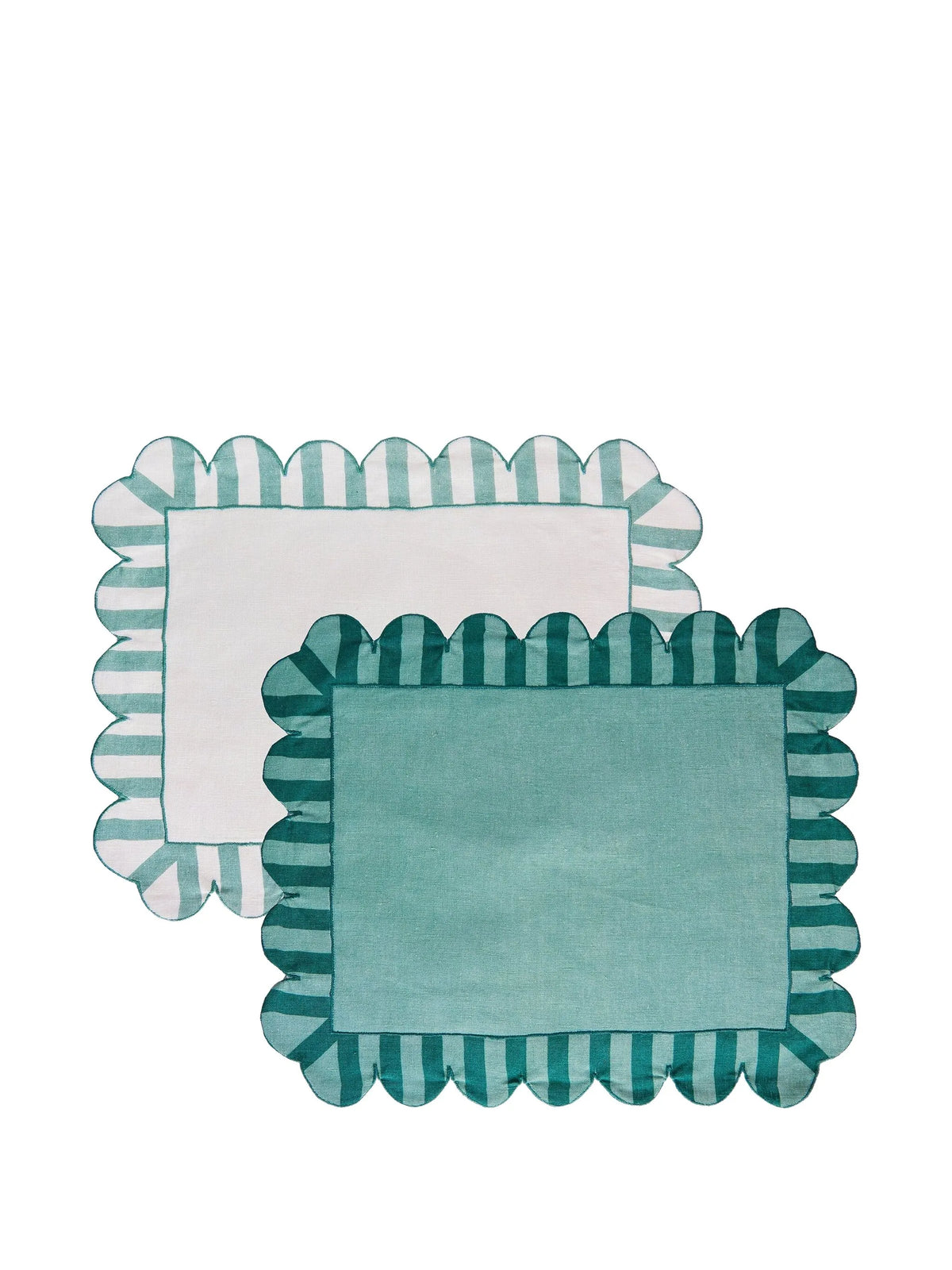 jardin embroidered linen scalloped stripe napkins in green (set of four)