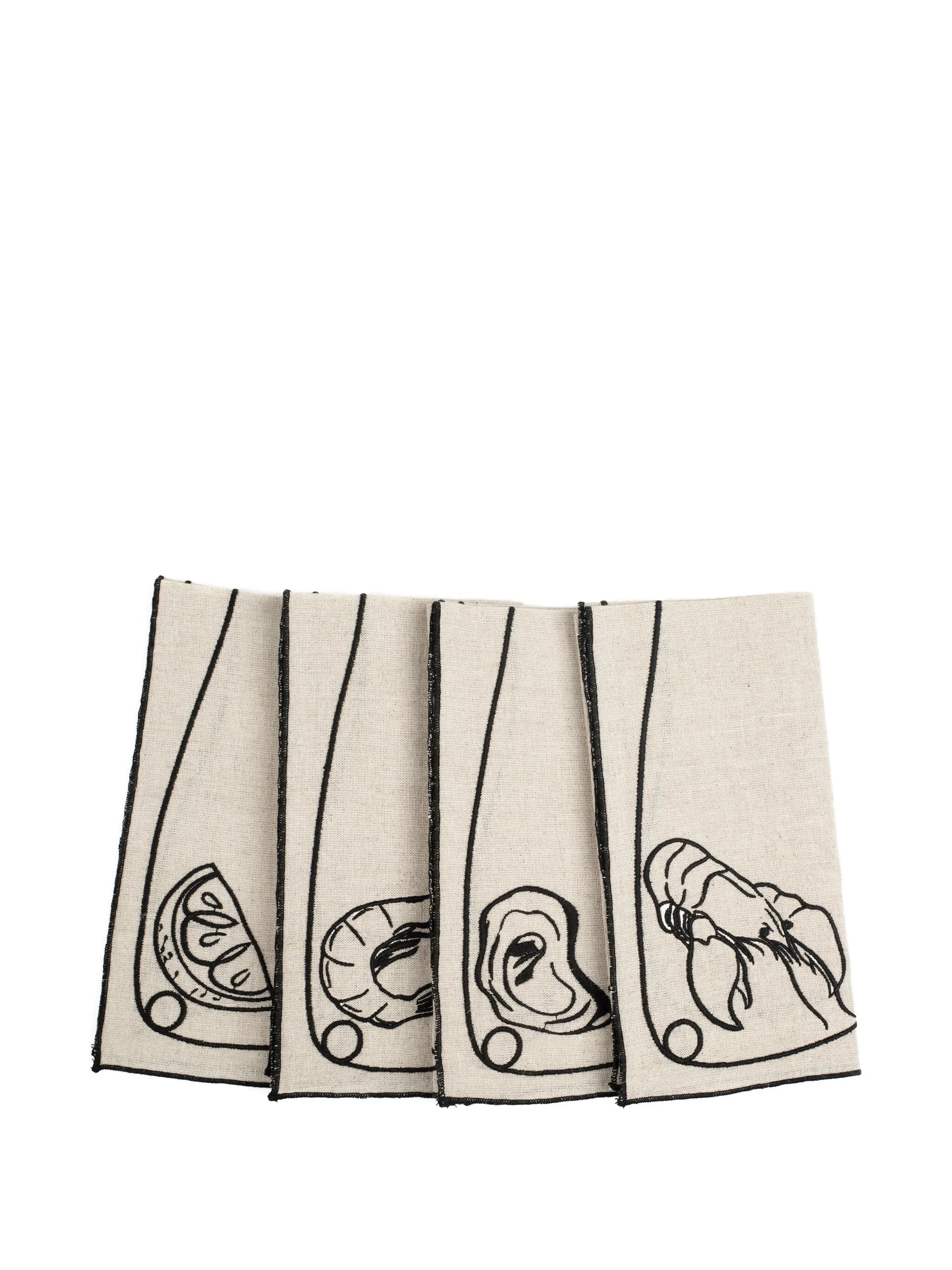 line drawing embroidered linen napkins (set of four)