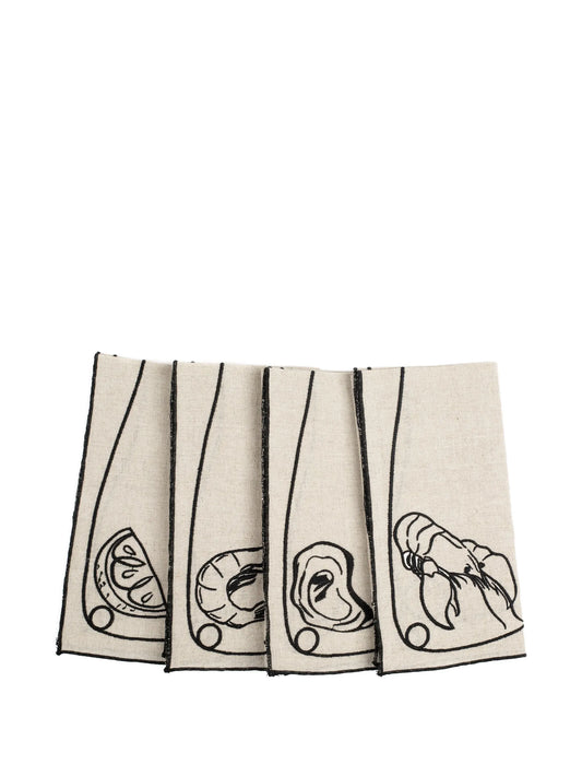 line drawing embroidered linen napkins (set of four)