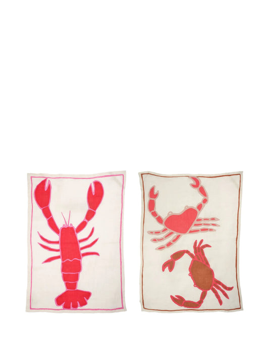 lobster linen tea towels (set of two)