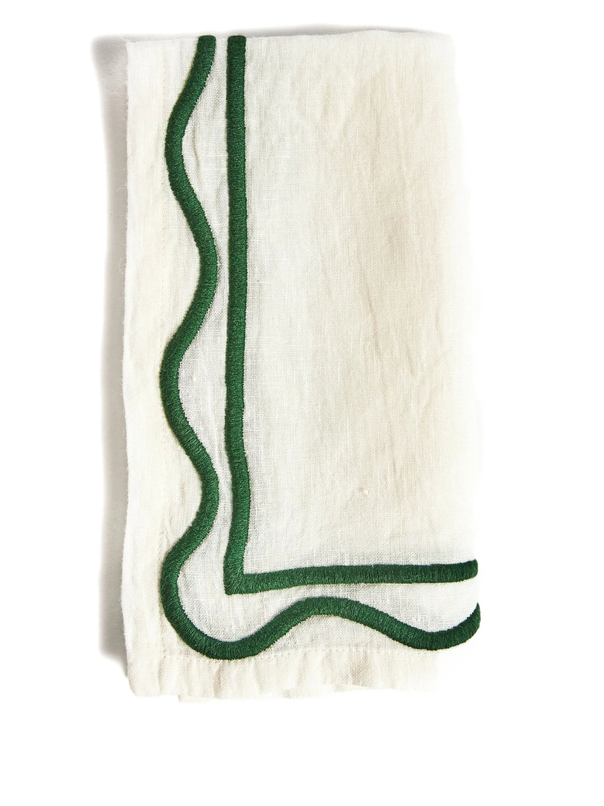 colorblock embroidered linen napkins in dark green (set of 4)