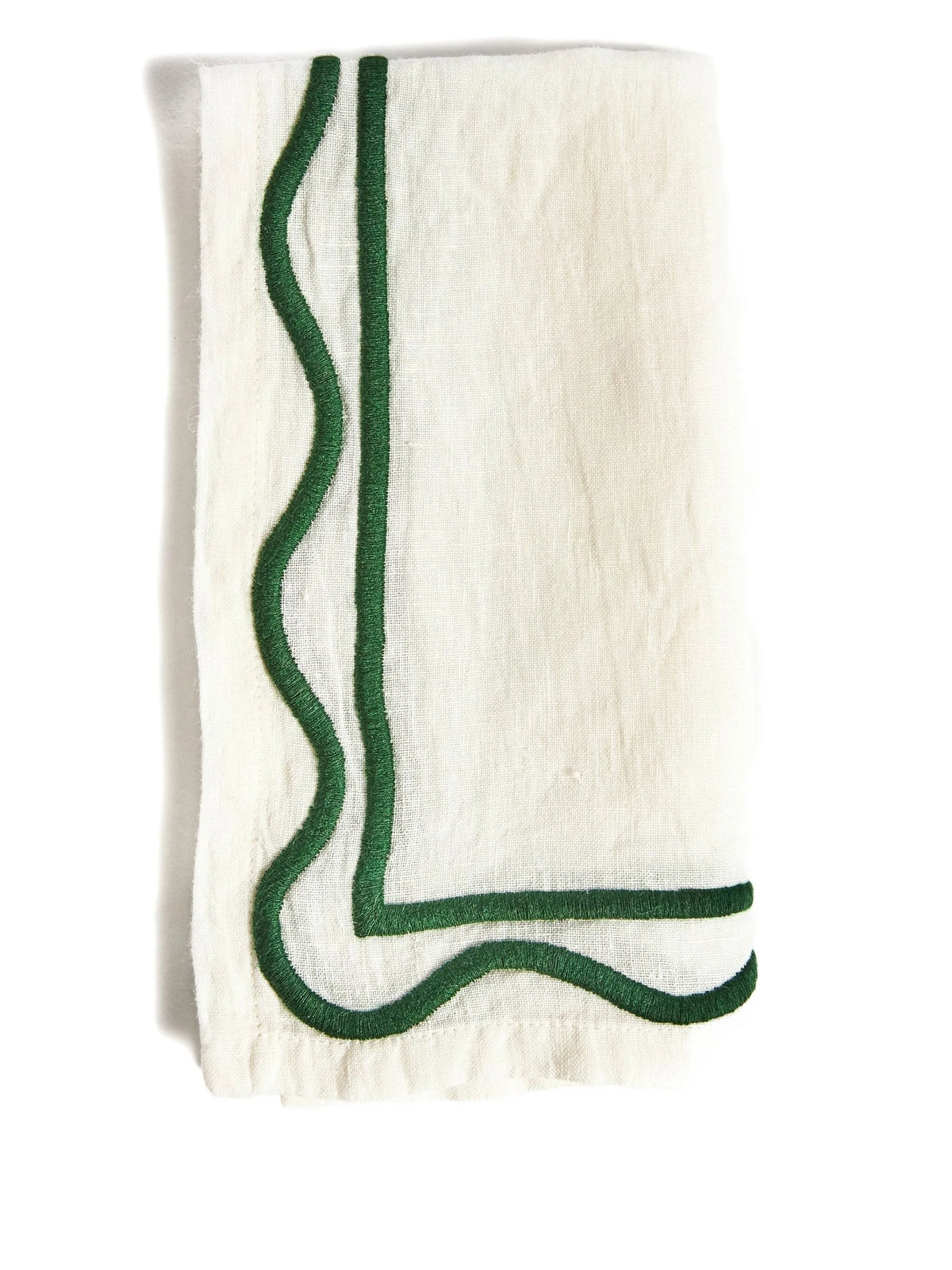 colorblock embroidered linen napkins in dark green (set of 4)