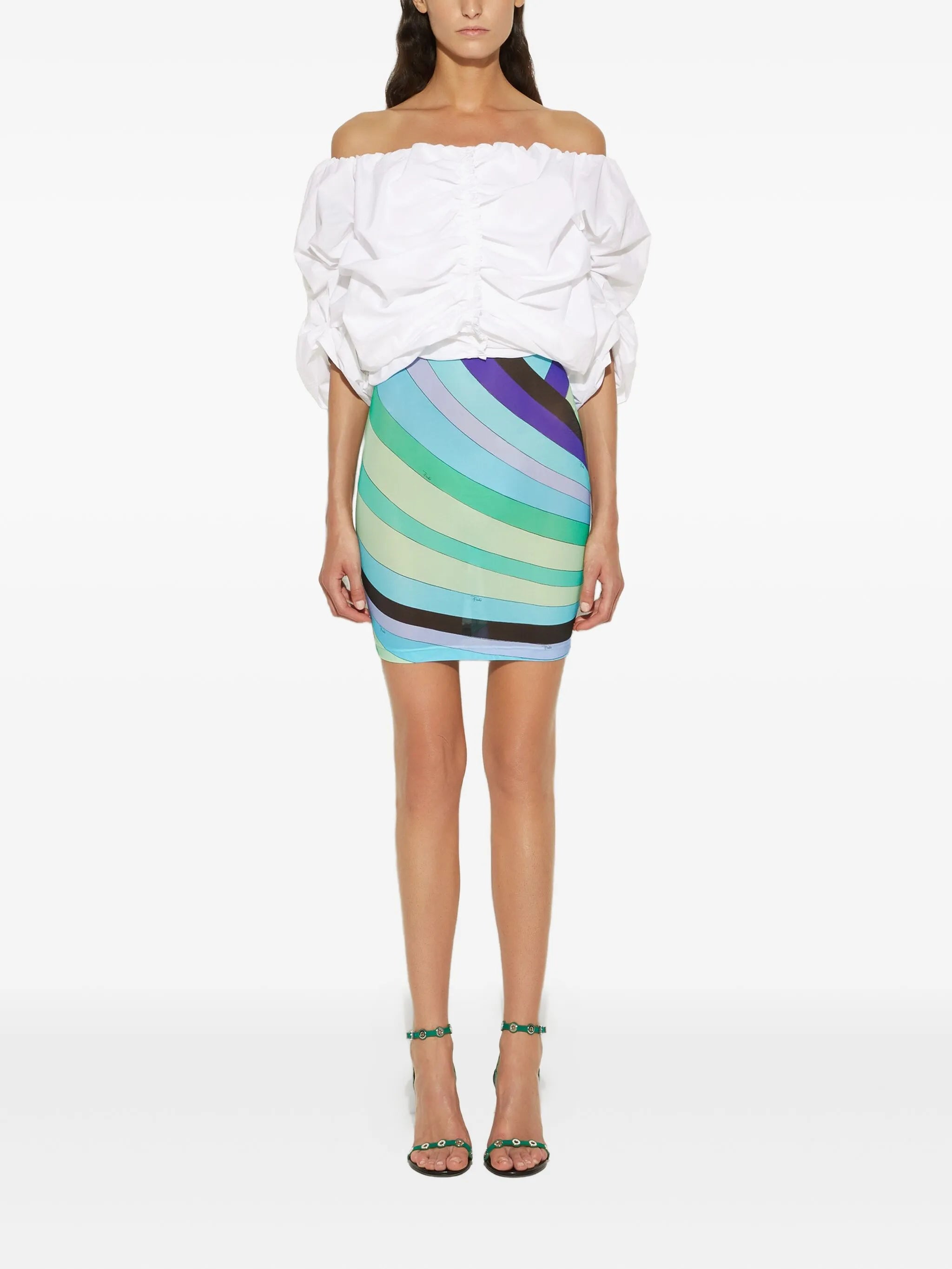 puff-sleeve printed dress