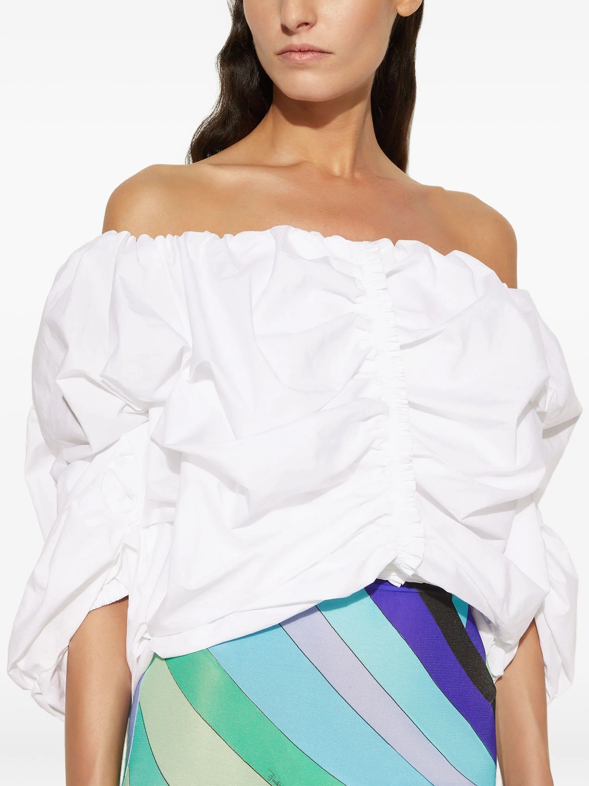 Iride-print off-the-shoulder mini dress