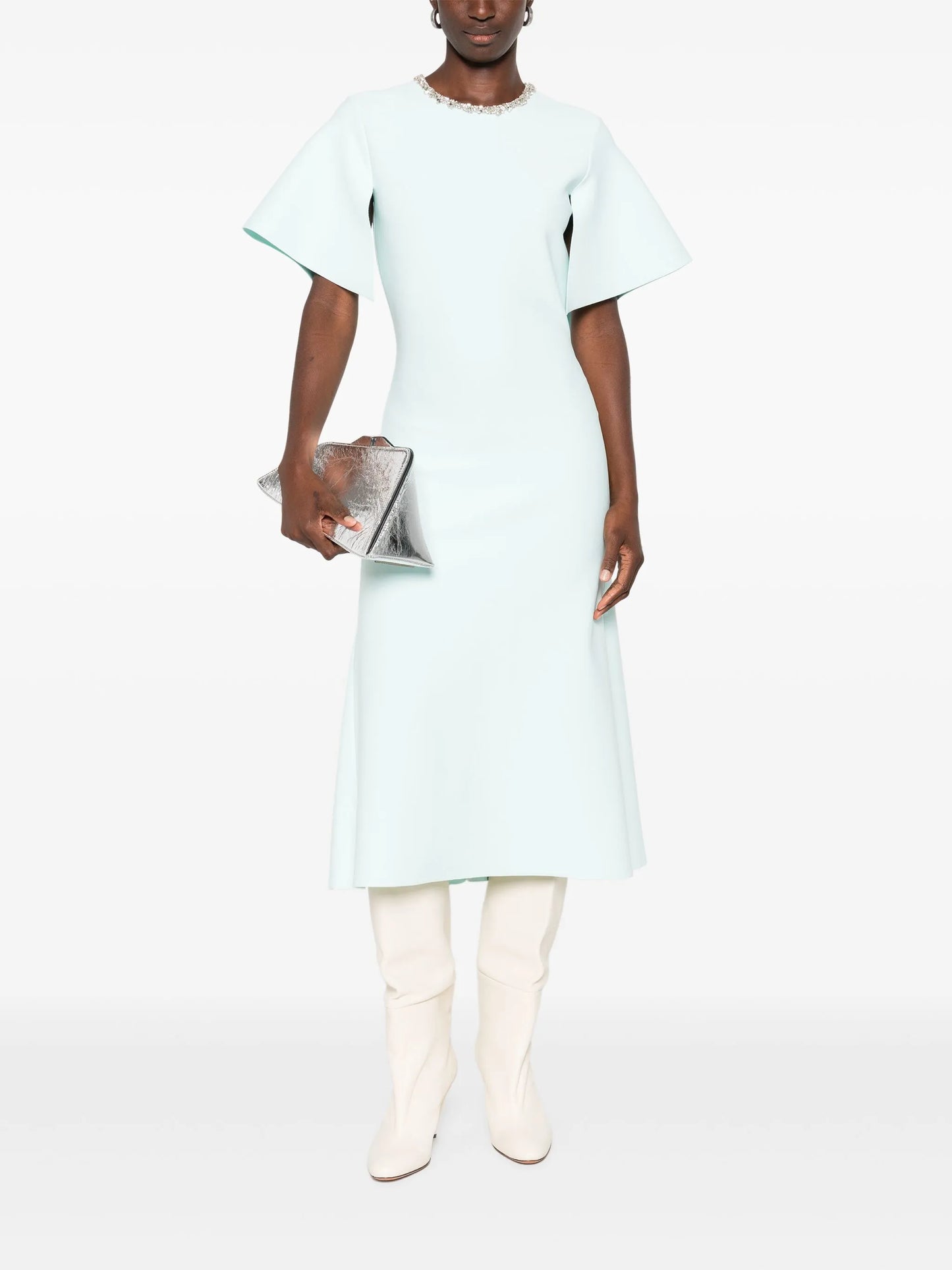 embellished short-sleeve midi dress