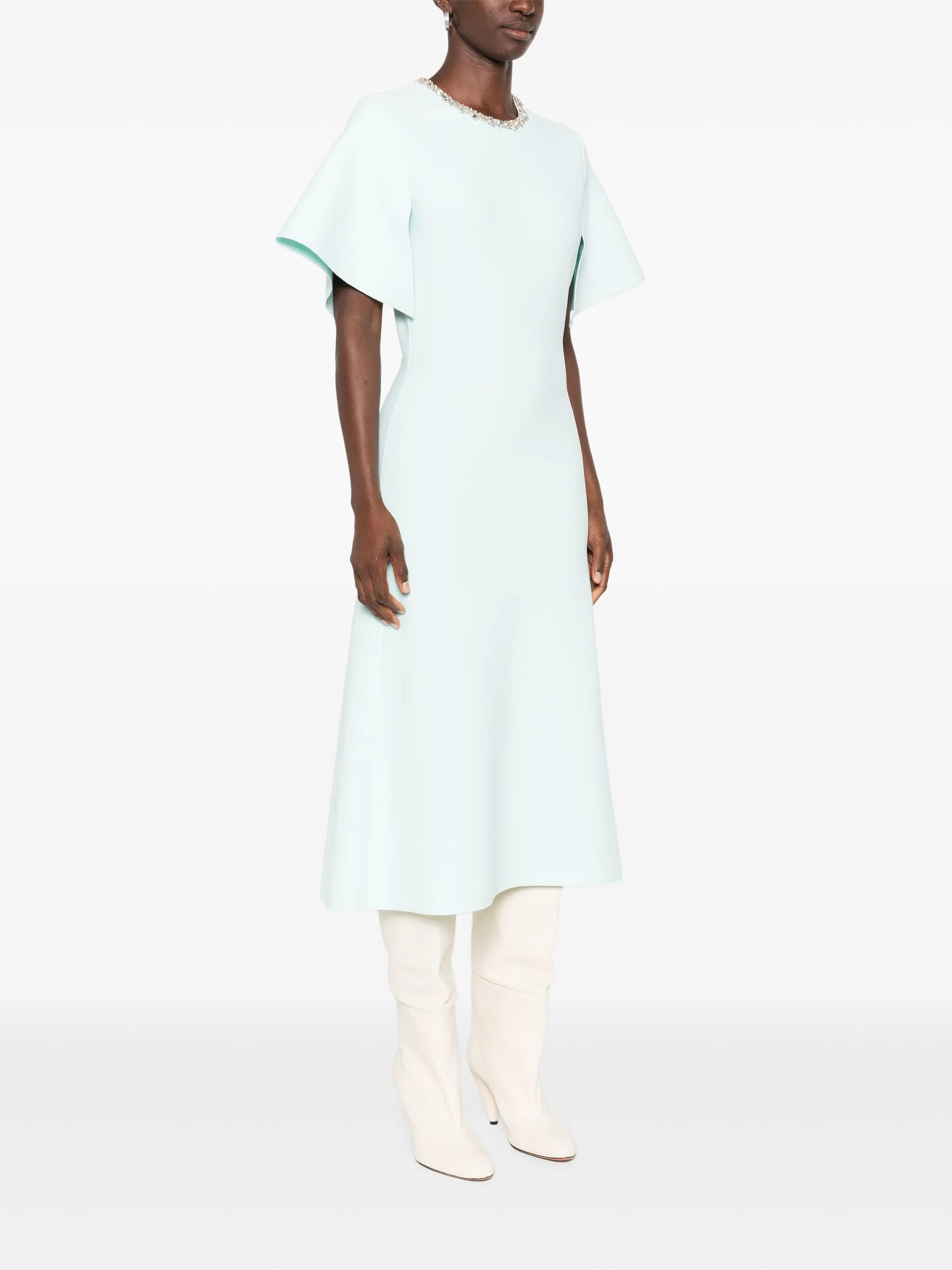 embellished short-sleeve midi dress