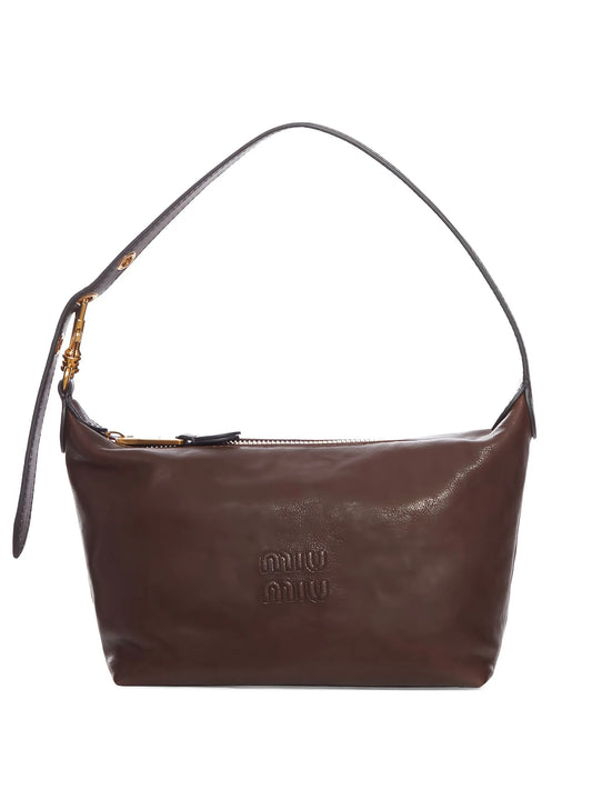 logo-embossed leather shoulder bag