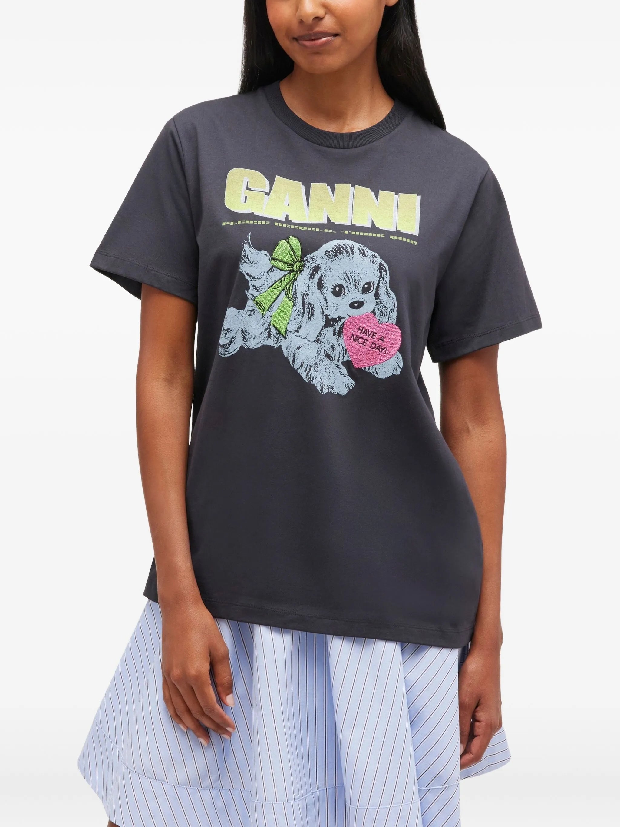 Puppy dog-print graphic T-shirt