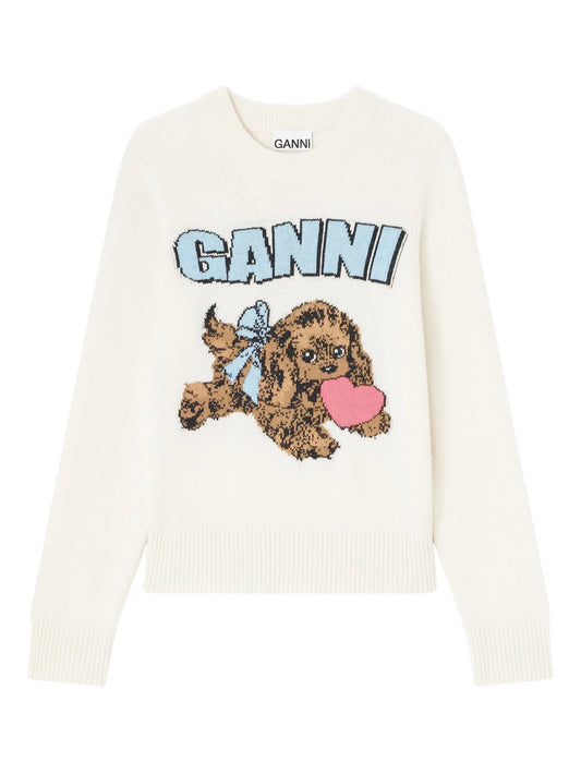 Puppy logo intarsia sweater