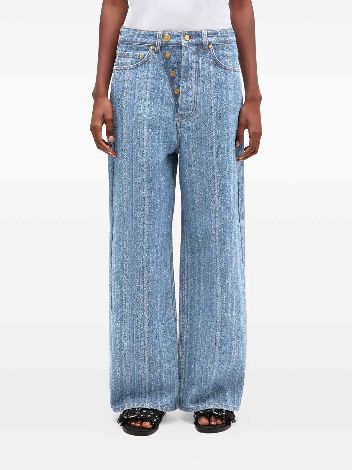horizontal-pattern deconstructed jeans