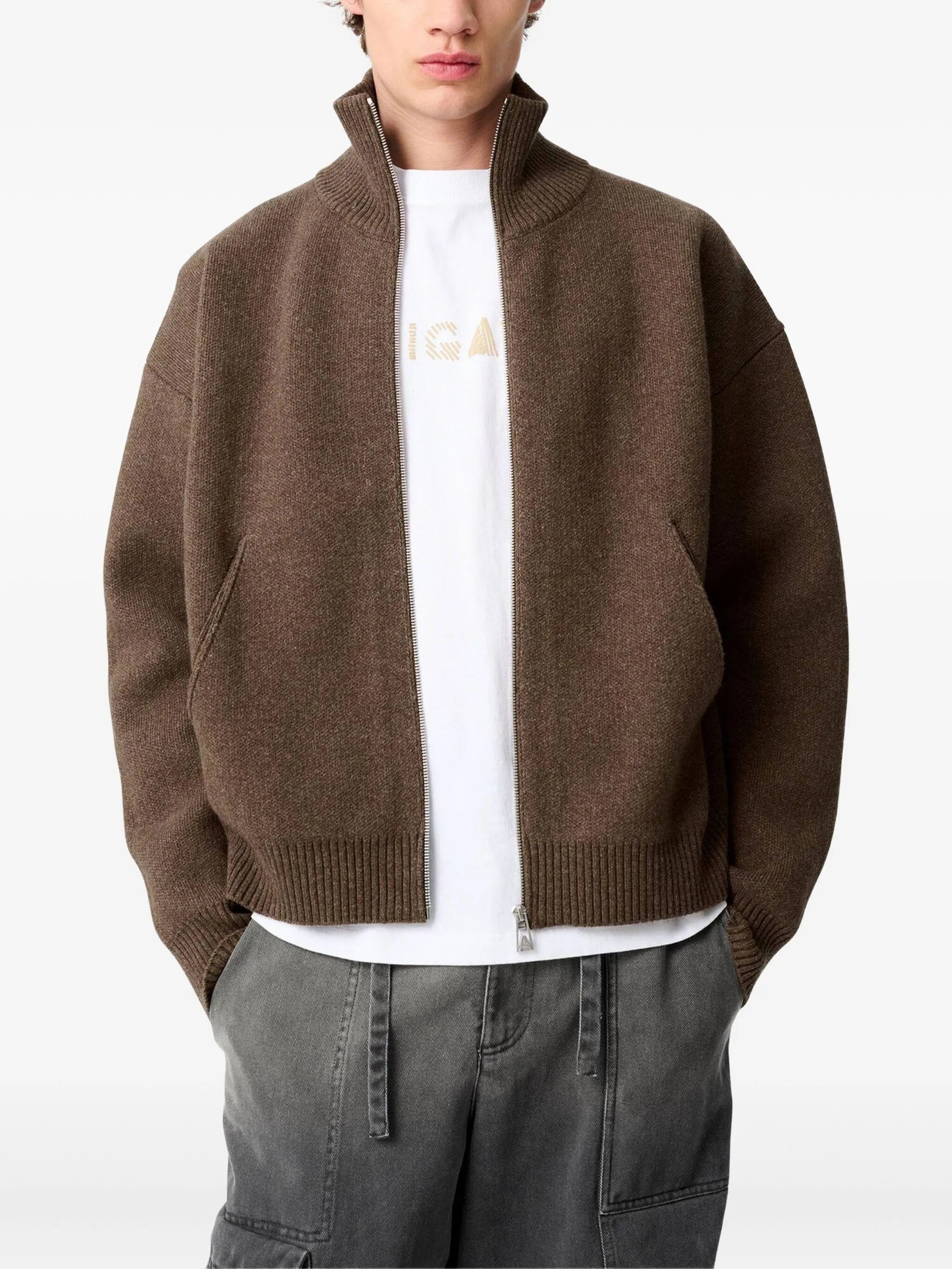 Core zipped high-neck cardigan