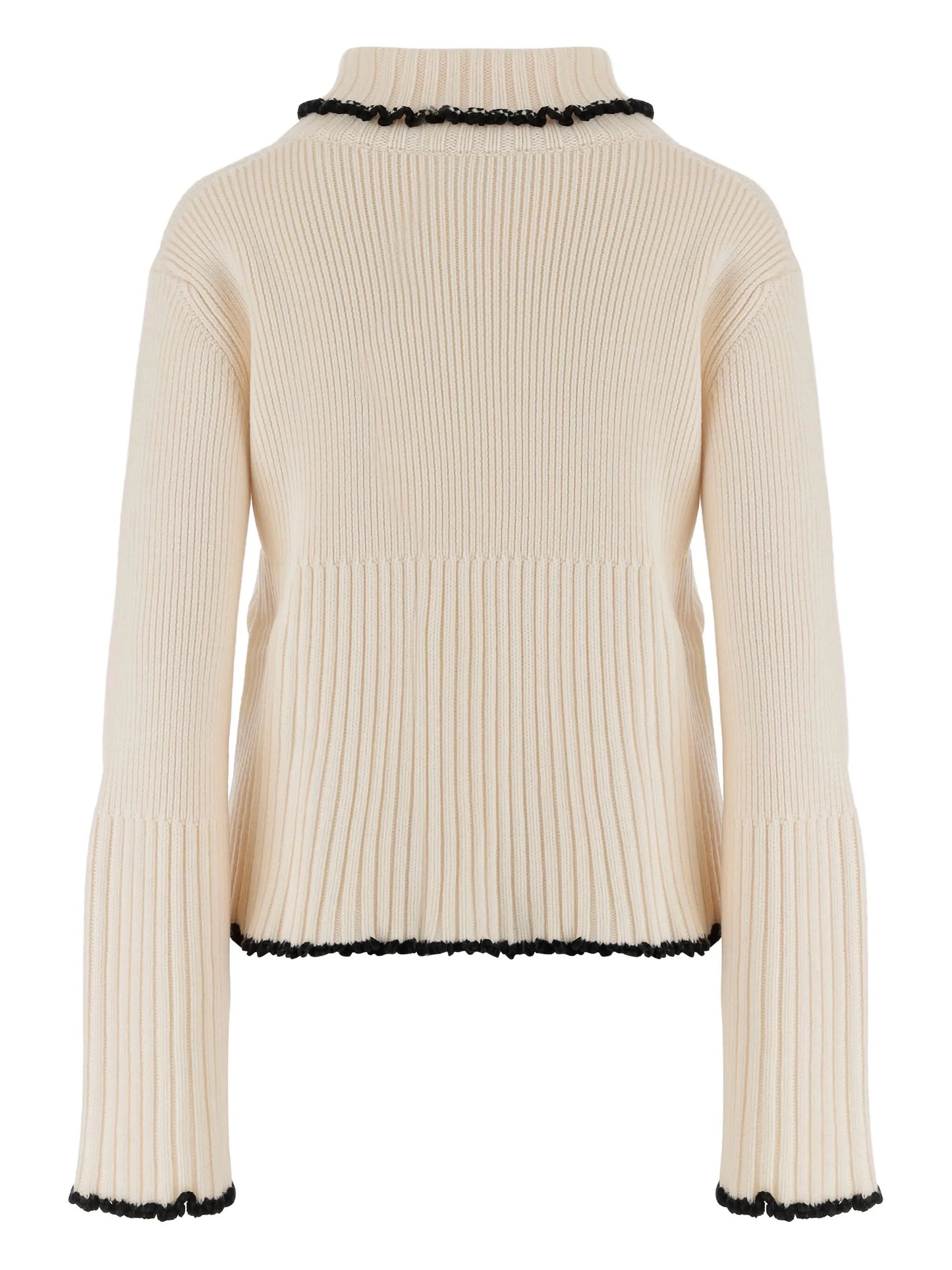 ribbed high-neck ruffled sweater