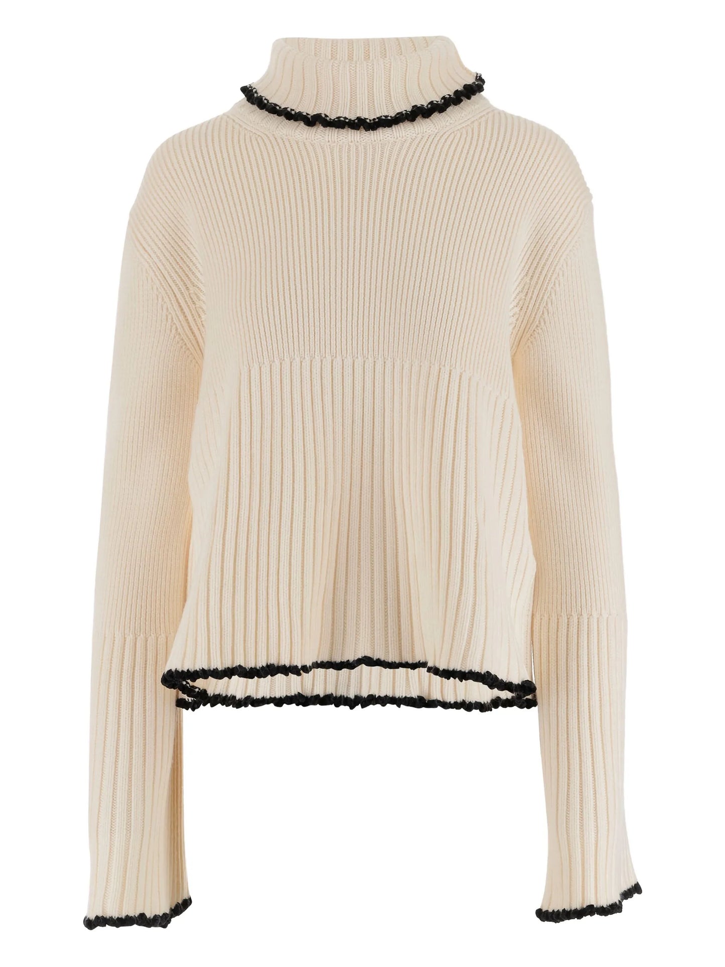 ribbed high-neck ruffled sweater