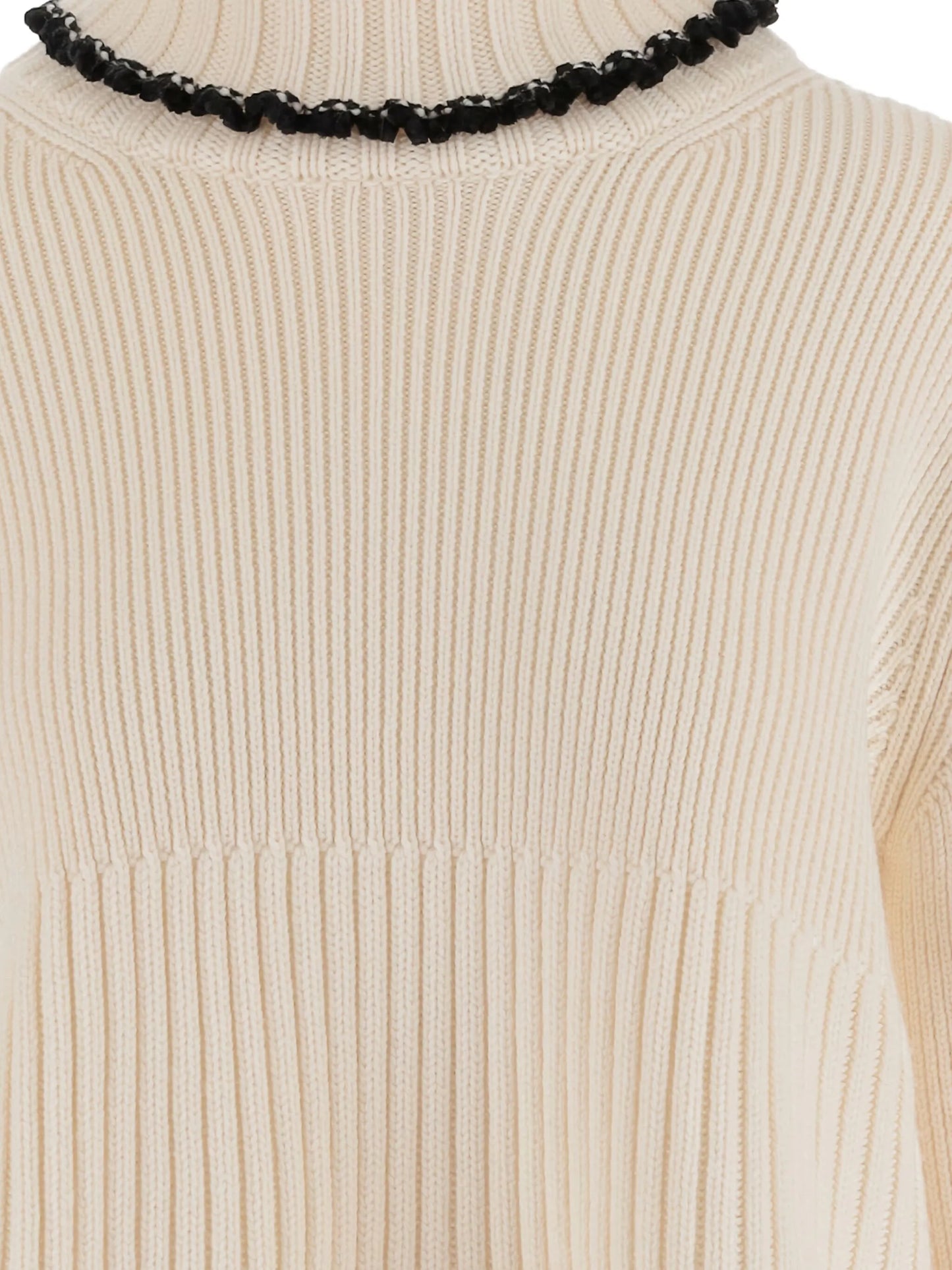 ribbed high-neck ruffled sweater