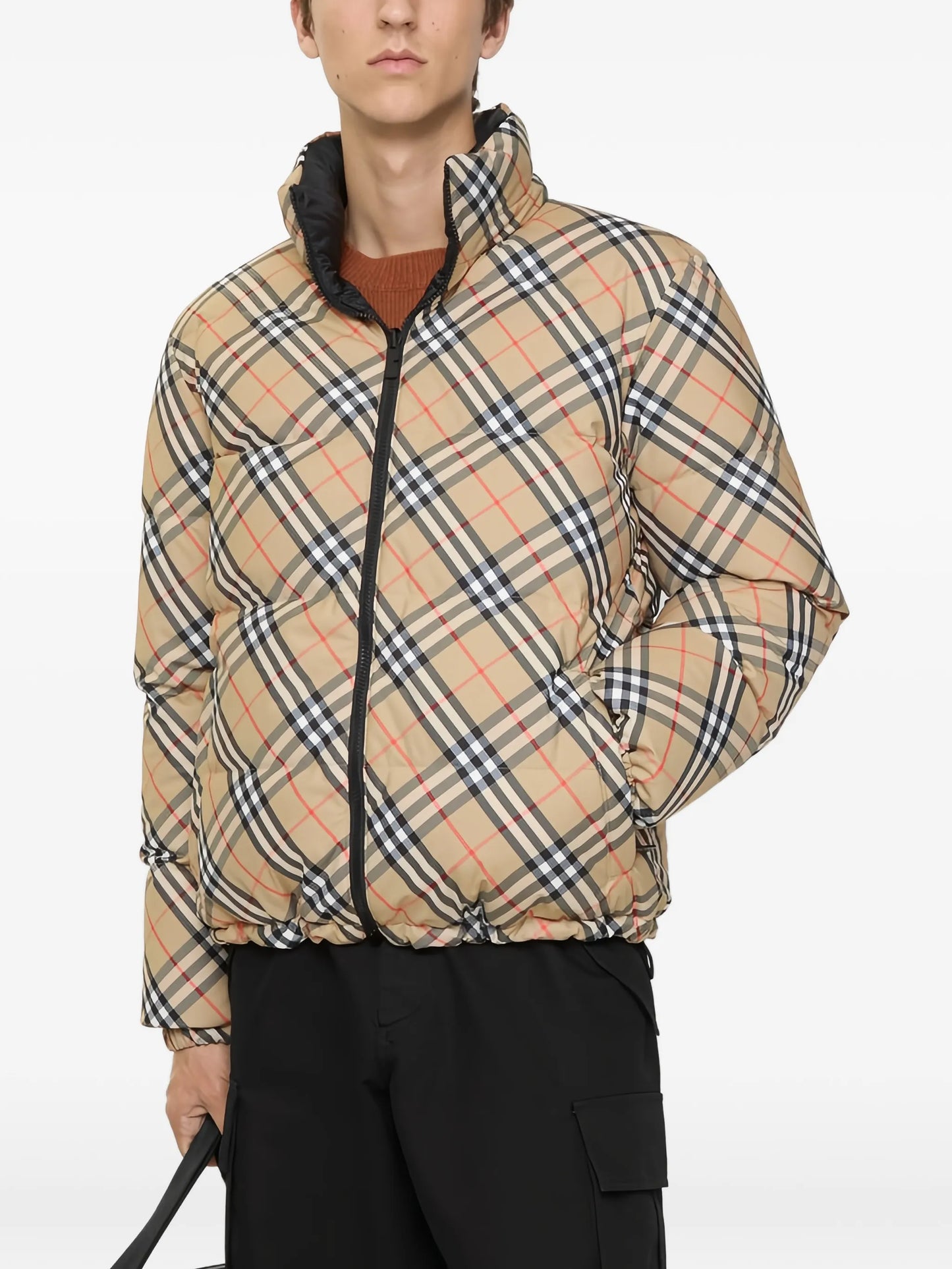 reversible check puffer jacket