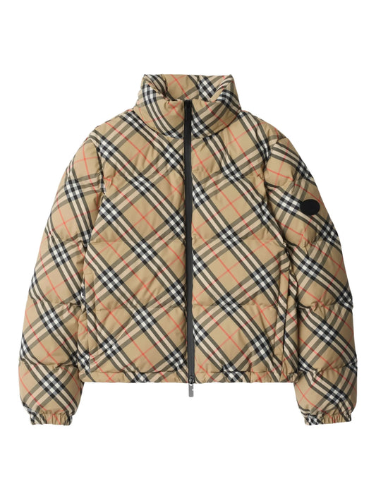 Vintage Check-pattern puffer jacket