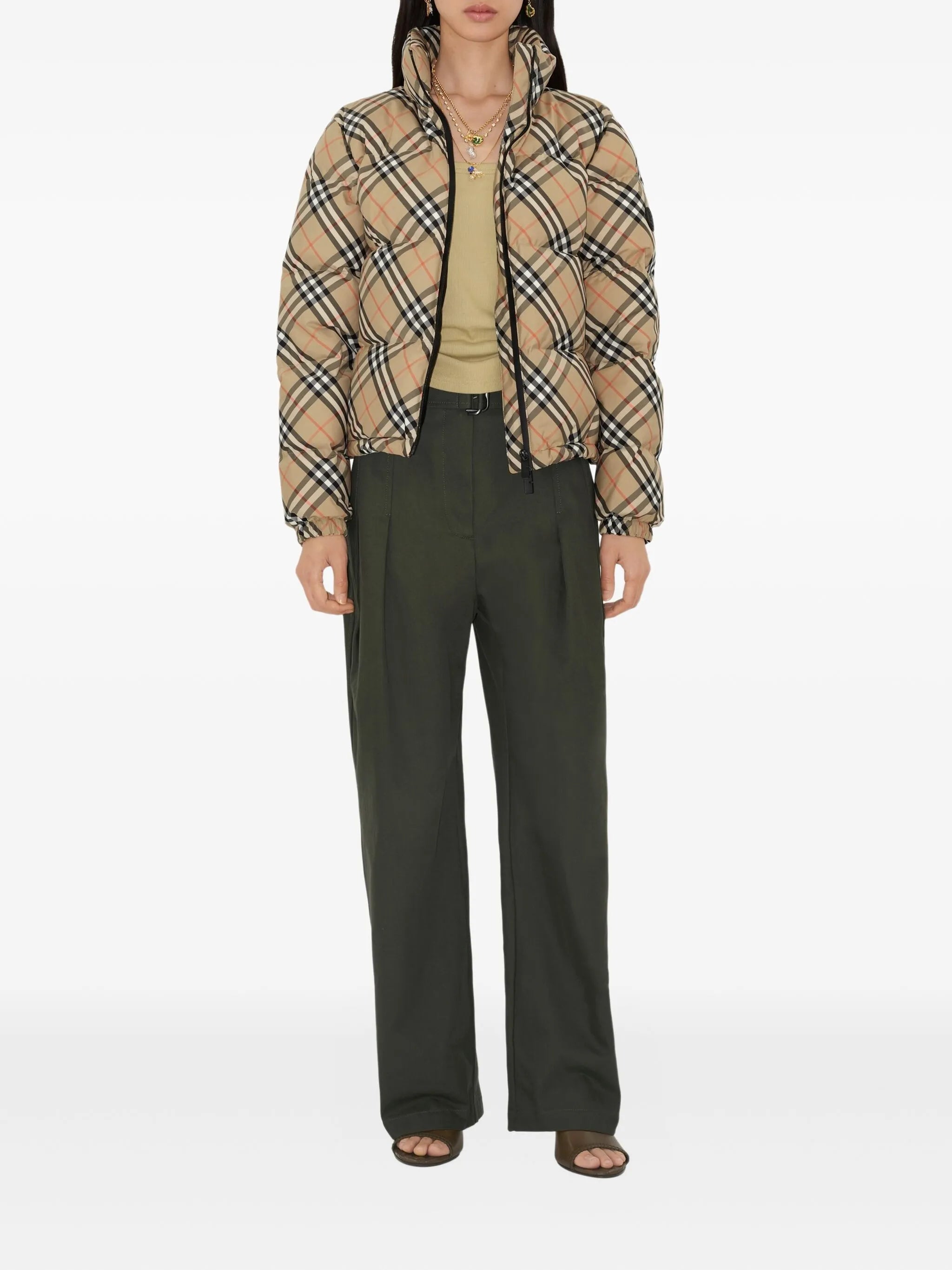 Vintage Check-pattern puffer jacket