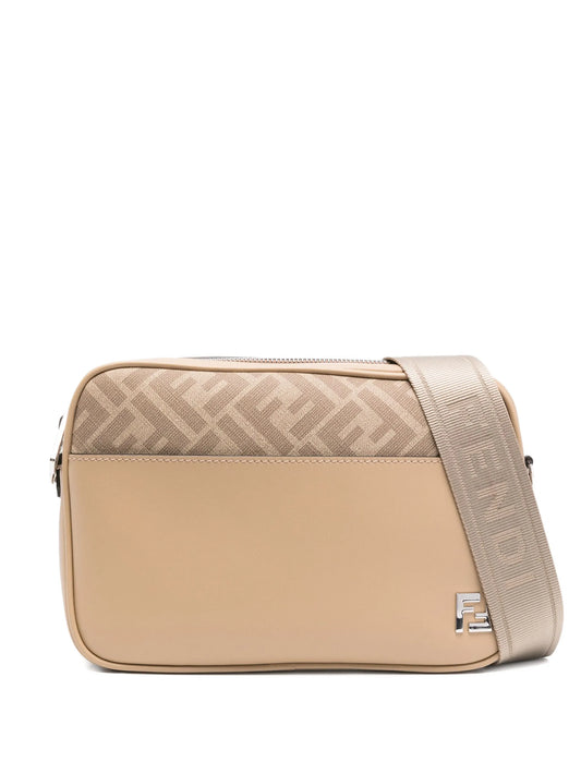 monogram-panel leather messenger bag