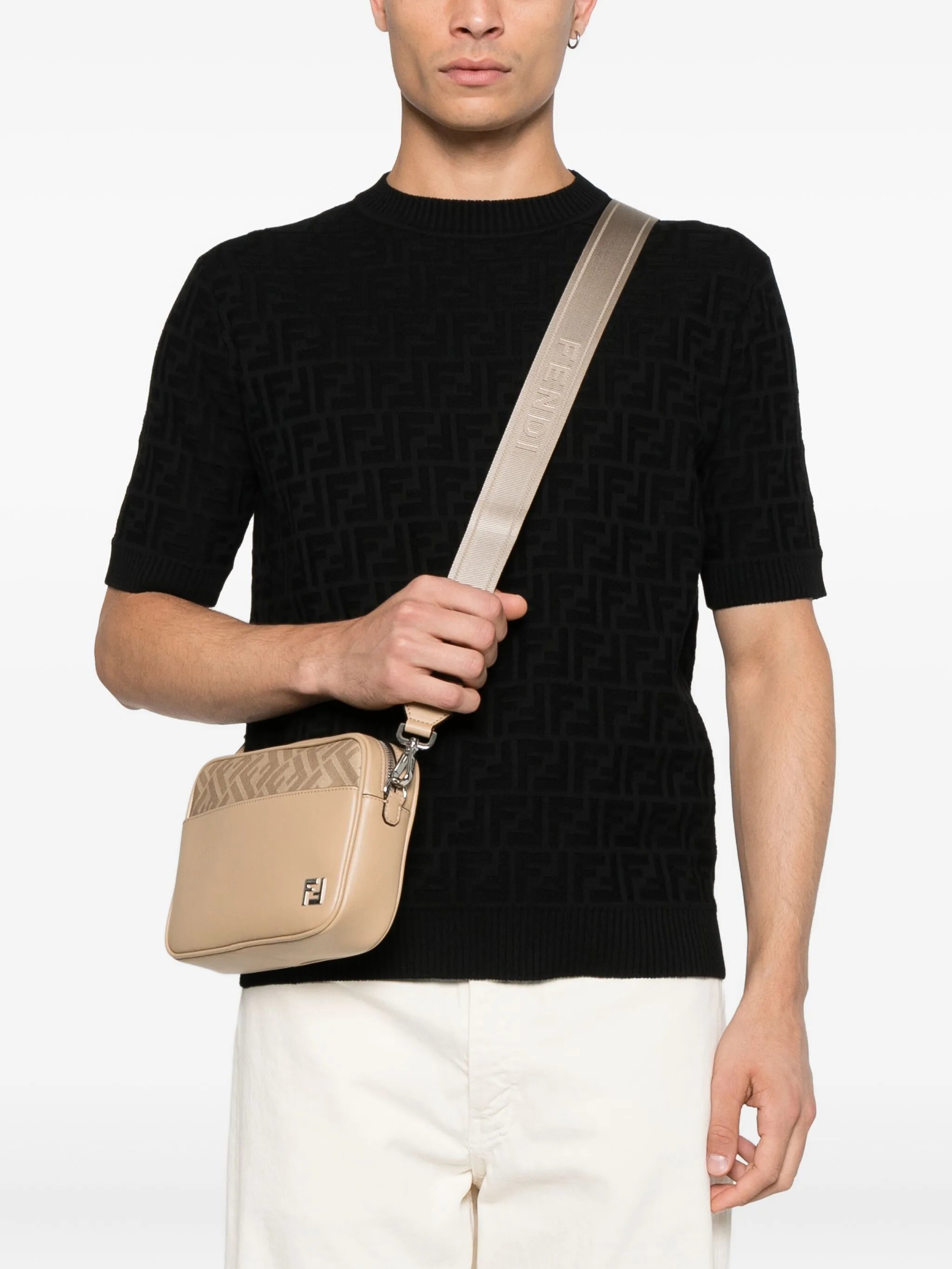 monogram-panel leather messenger bag