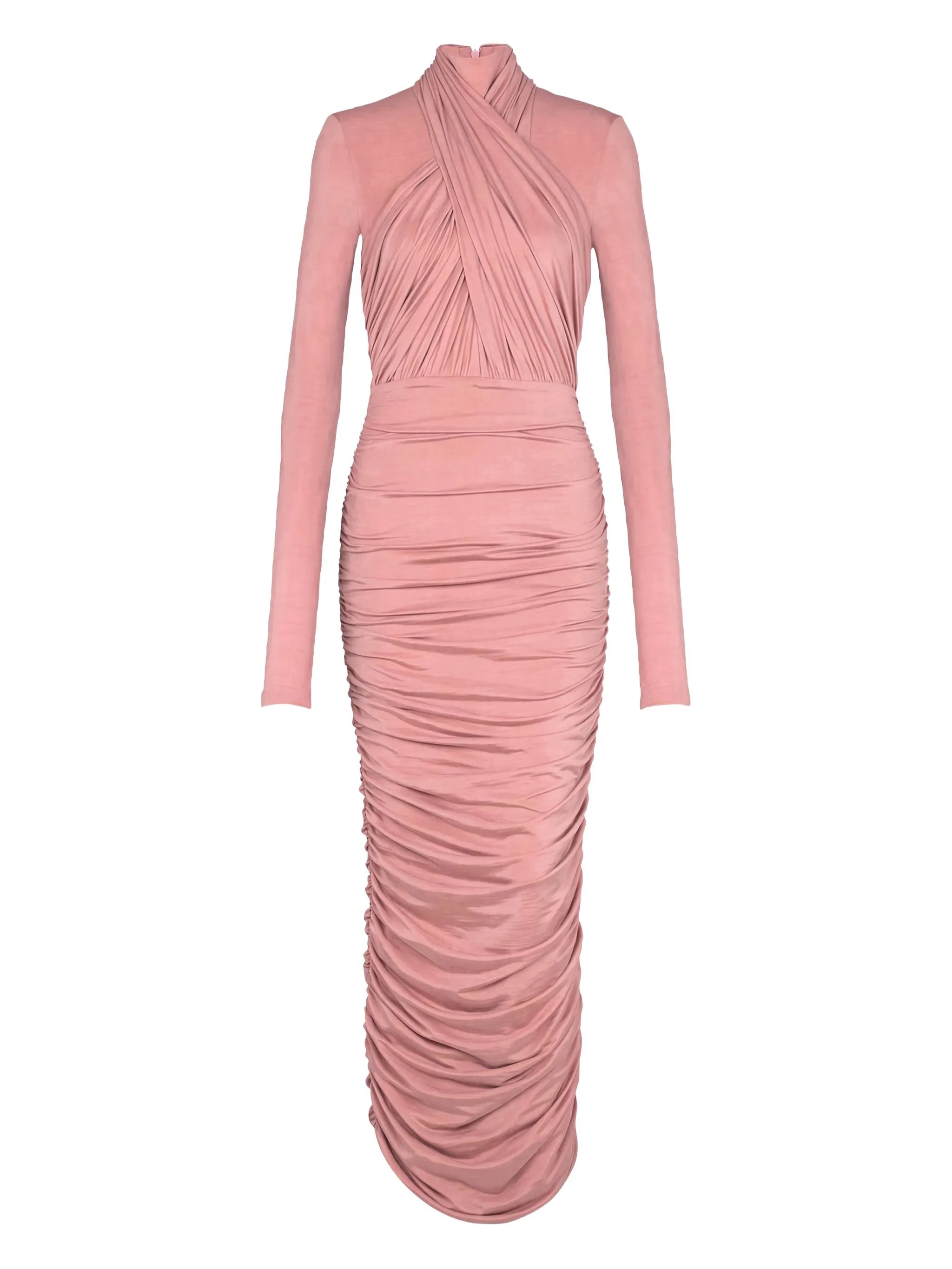 cross-neck pleated midi dress