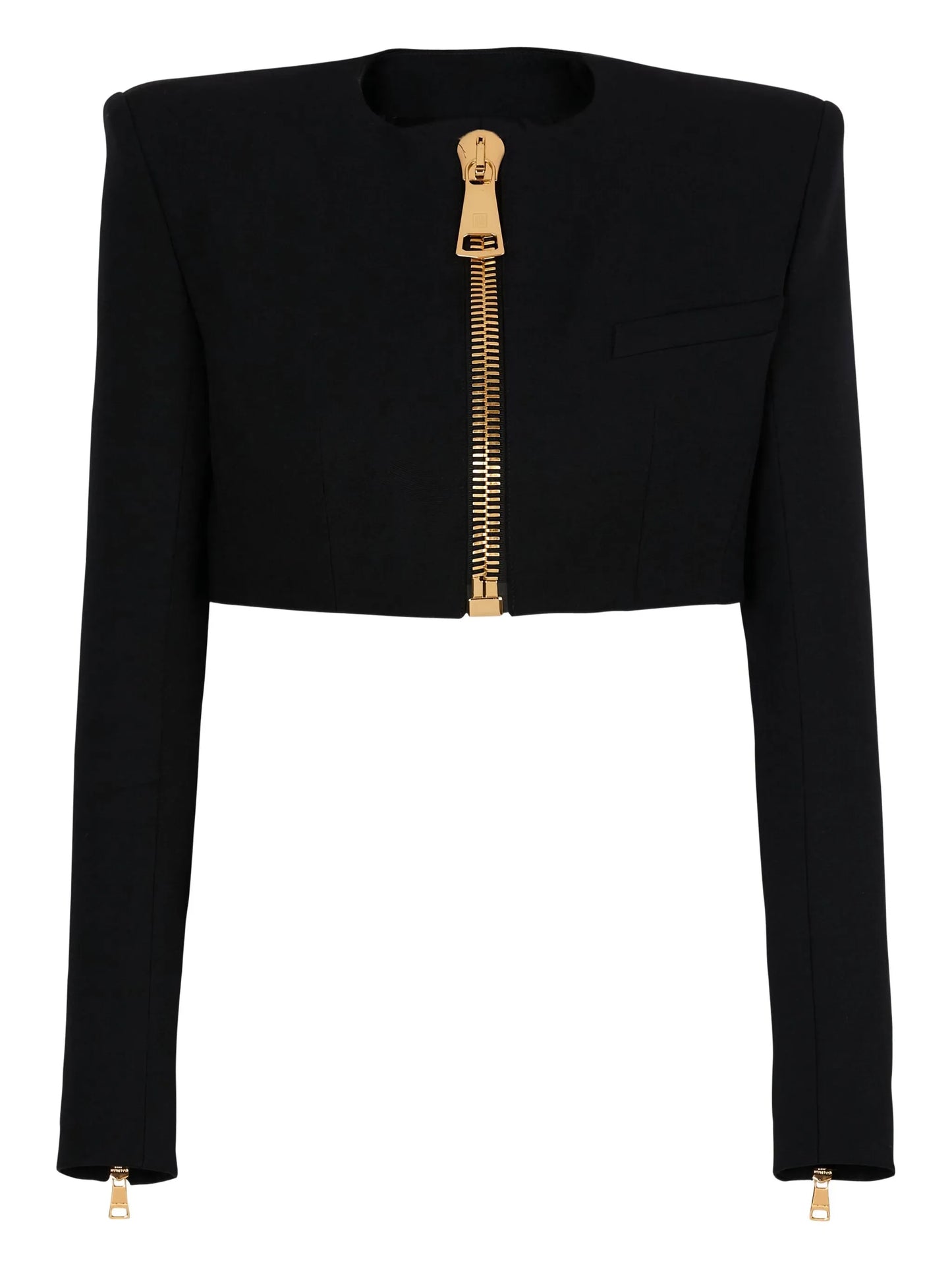 padded-shoulder zip-front jacket