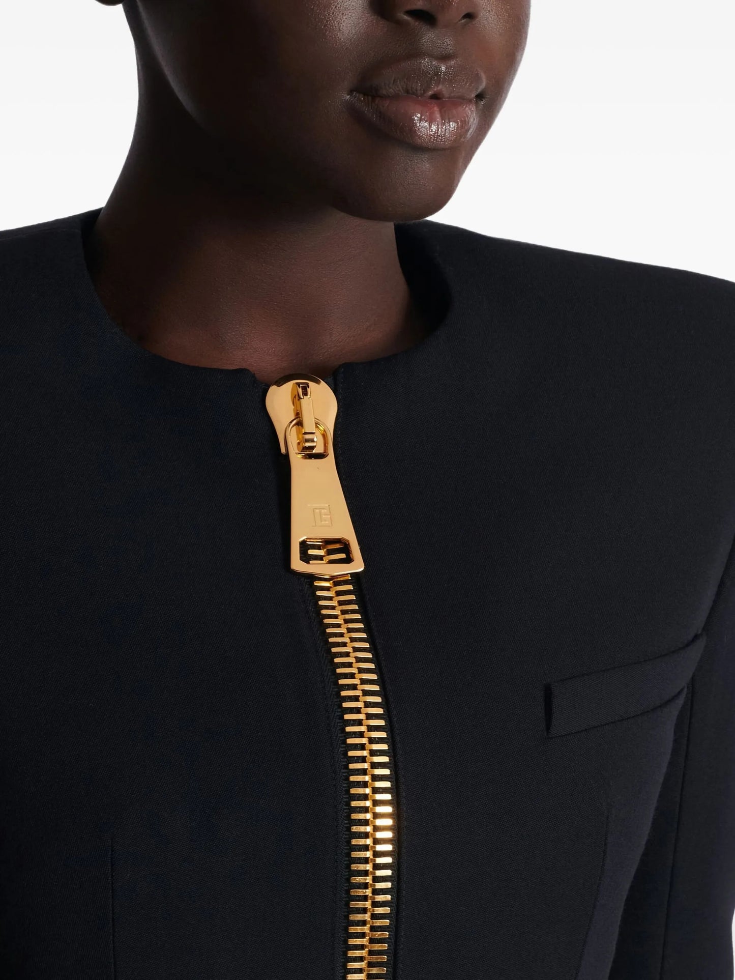 padded-shoulder zip-front jacket