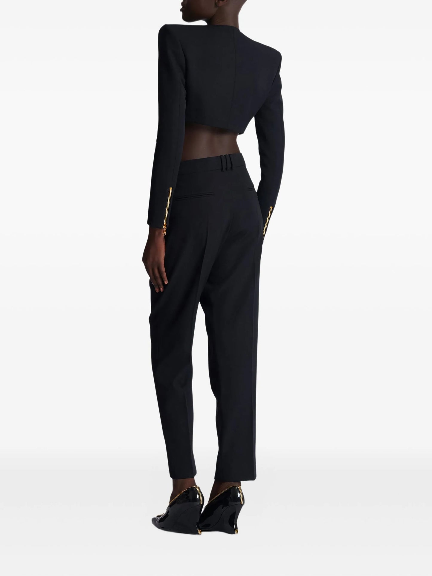 padded-shoulder zip-front jacket