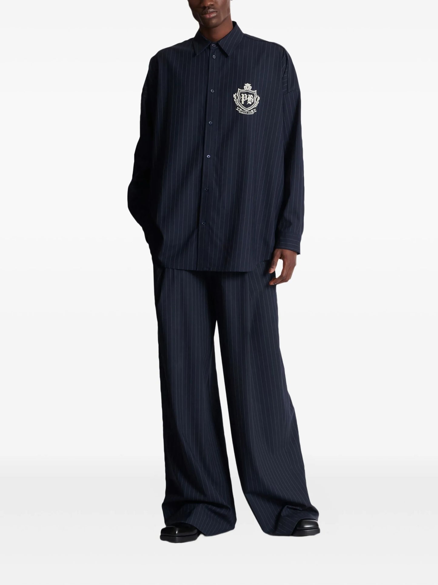 pinstripe-pattern pleated trousers