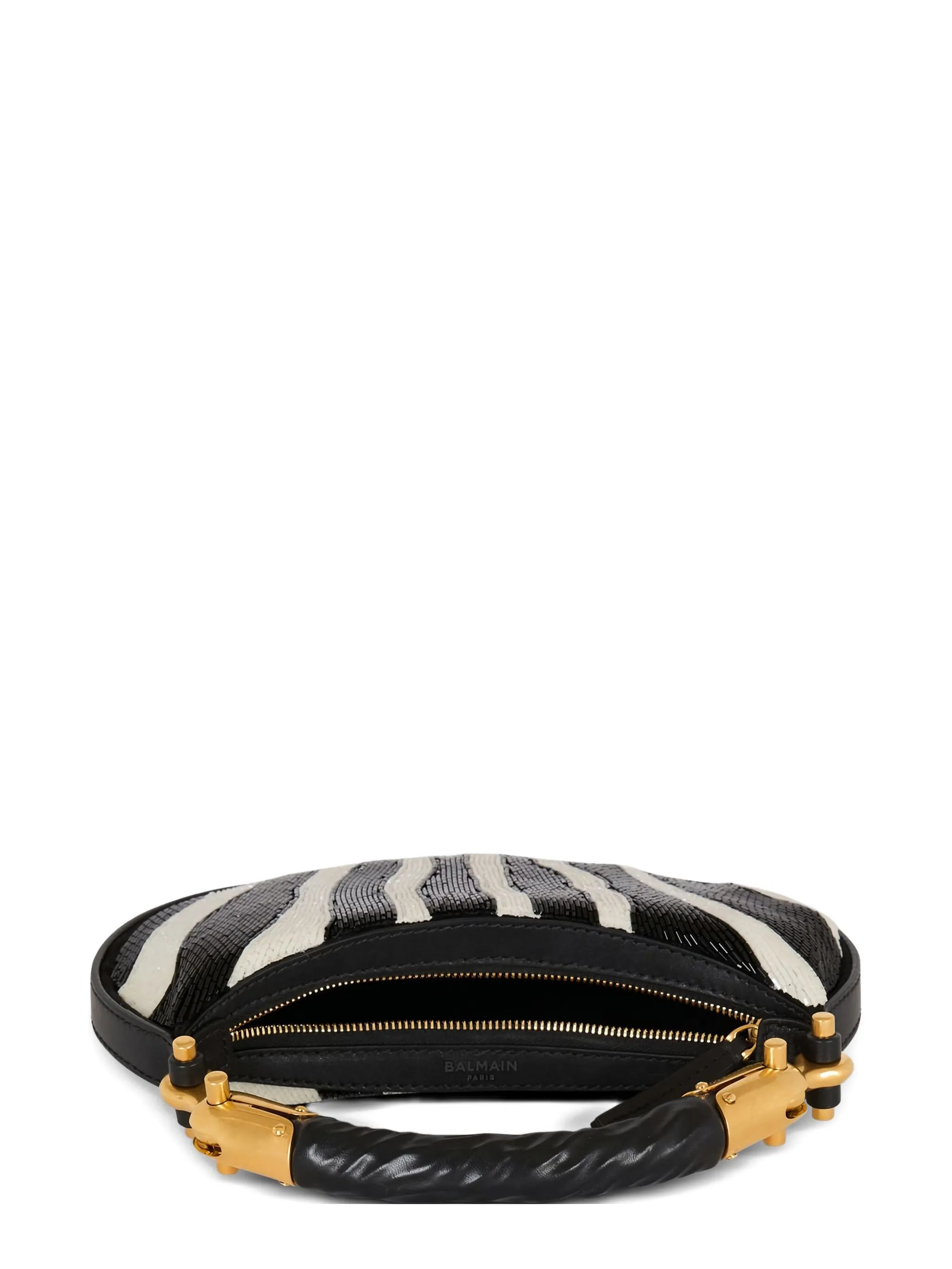 zebra-striped beaded shoulder bag