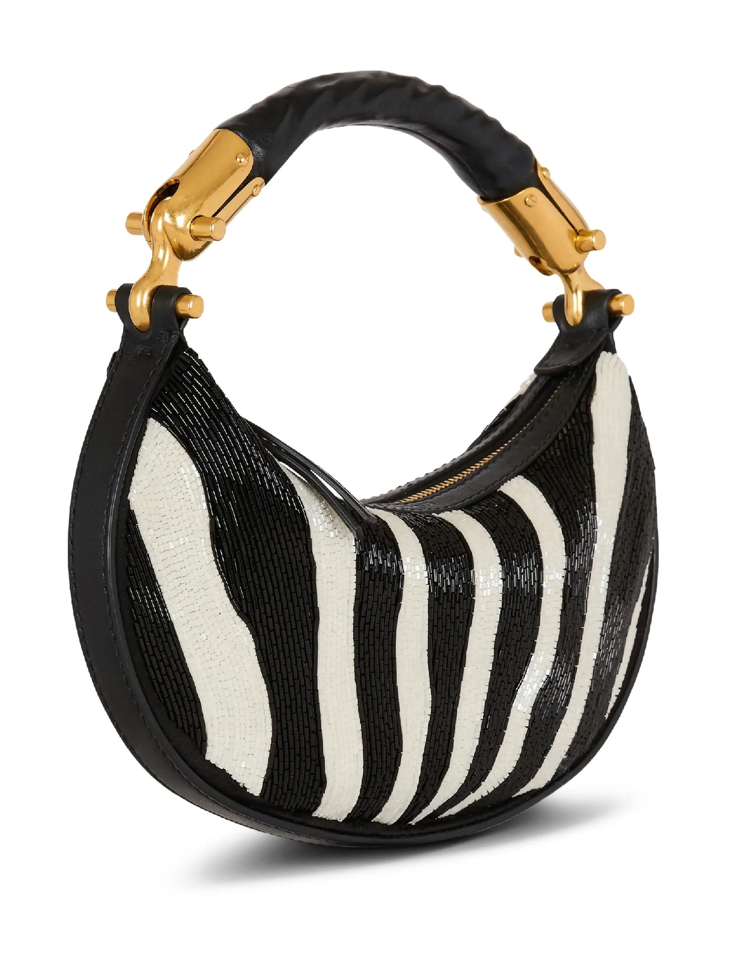 zebra-striped beaded shoulder bag