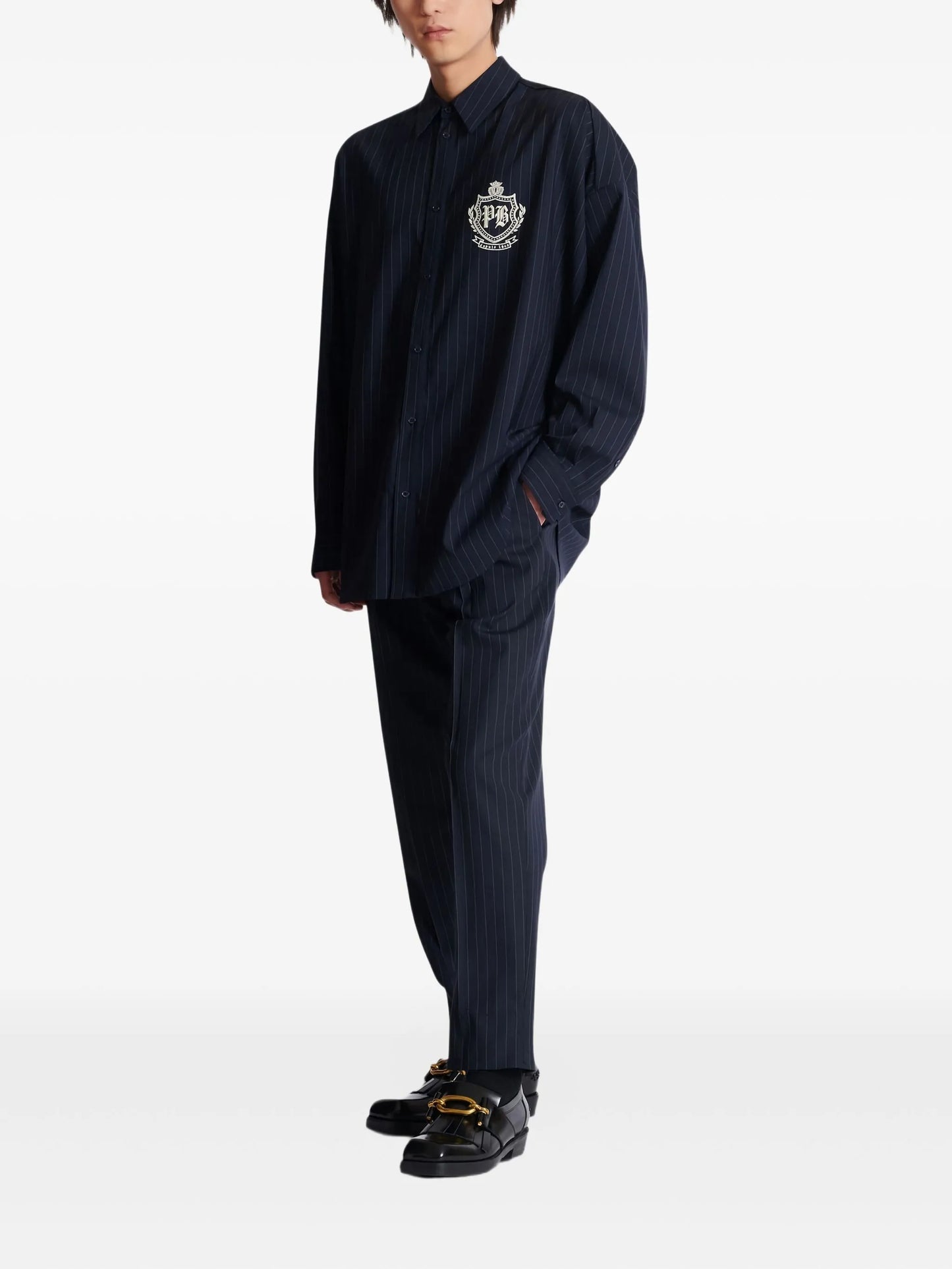 pinstripe emblem shirt