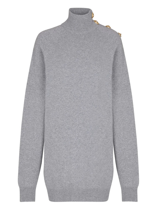 high-neck button-embellished jumper dress