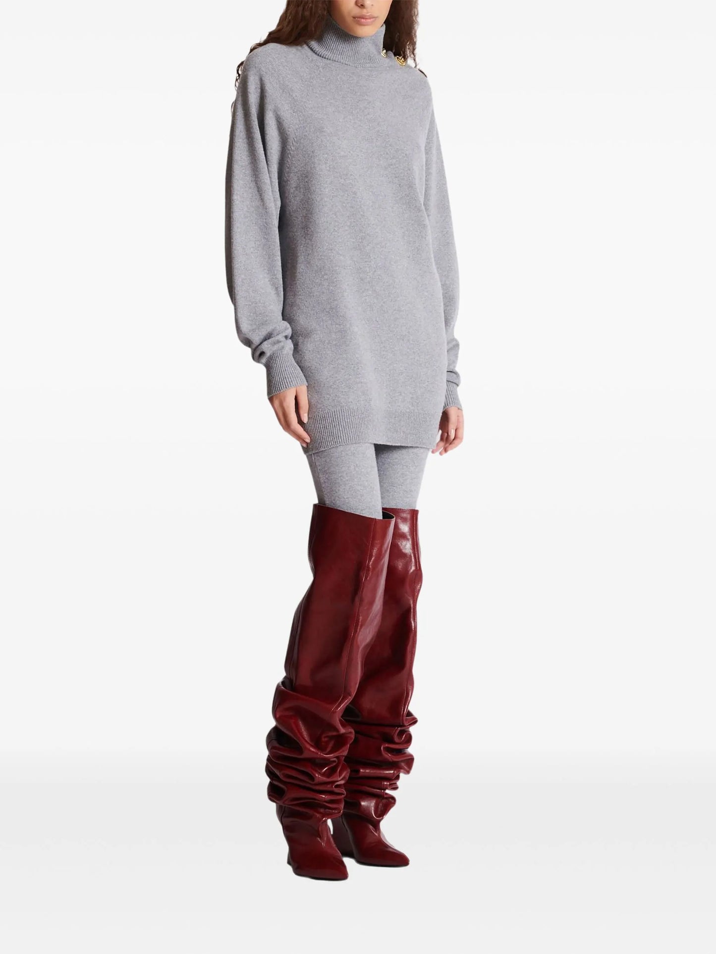 high-neck button-embellished jumper dress