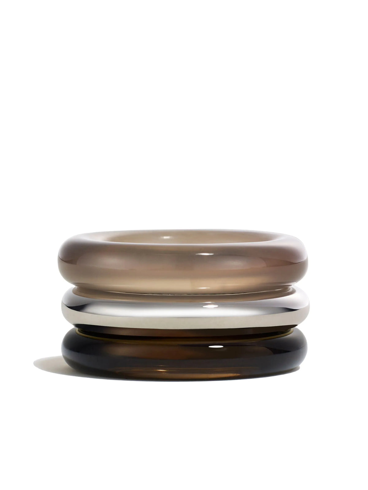 stone trilogy stack ring in smokey quartz and grey agate