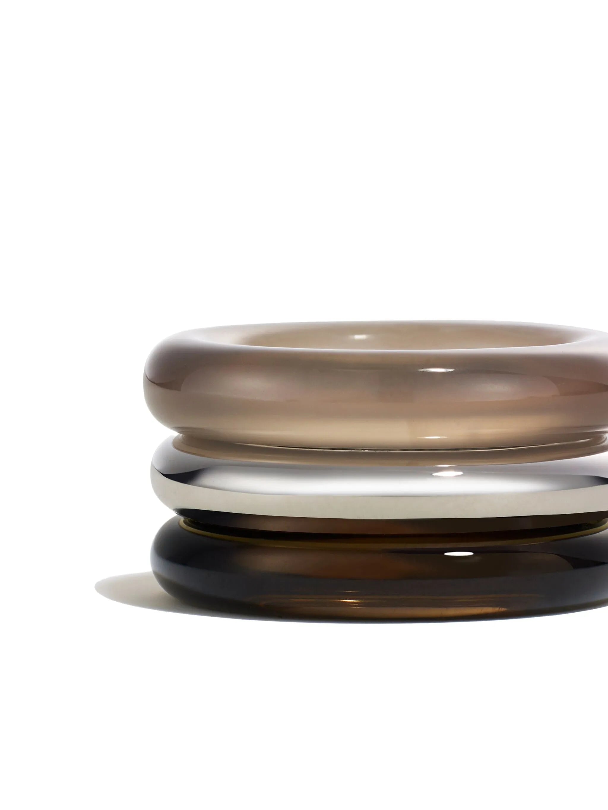 stone trilogy stack ring in smokey quartz and grey agate