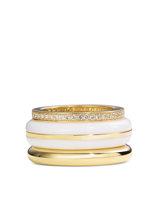 14CT gold diamond and agate stacking rings