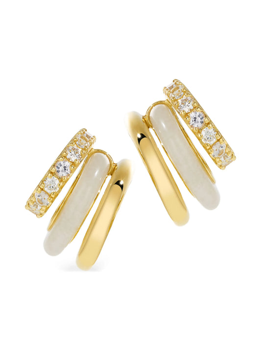 14K gold diamond and jasper stack earrings