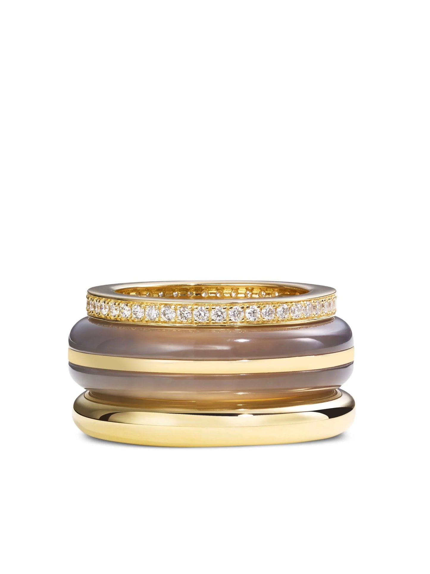 14K gold diamond and agate stack ring