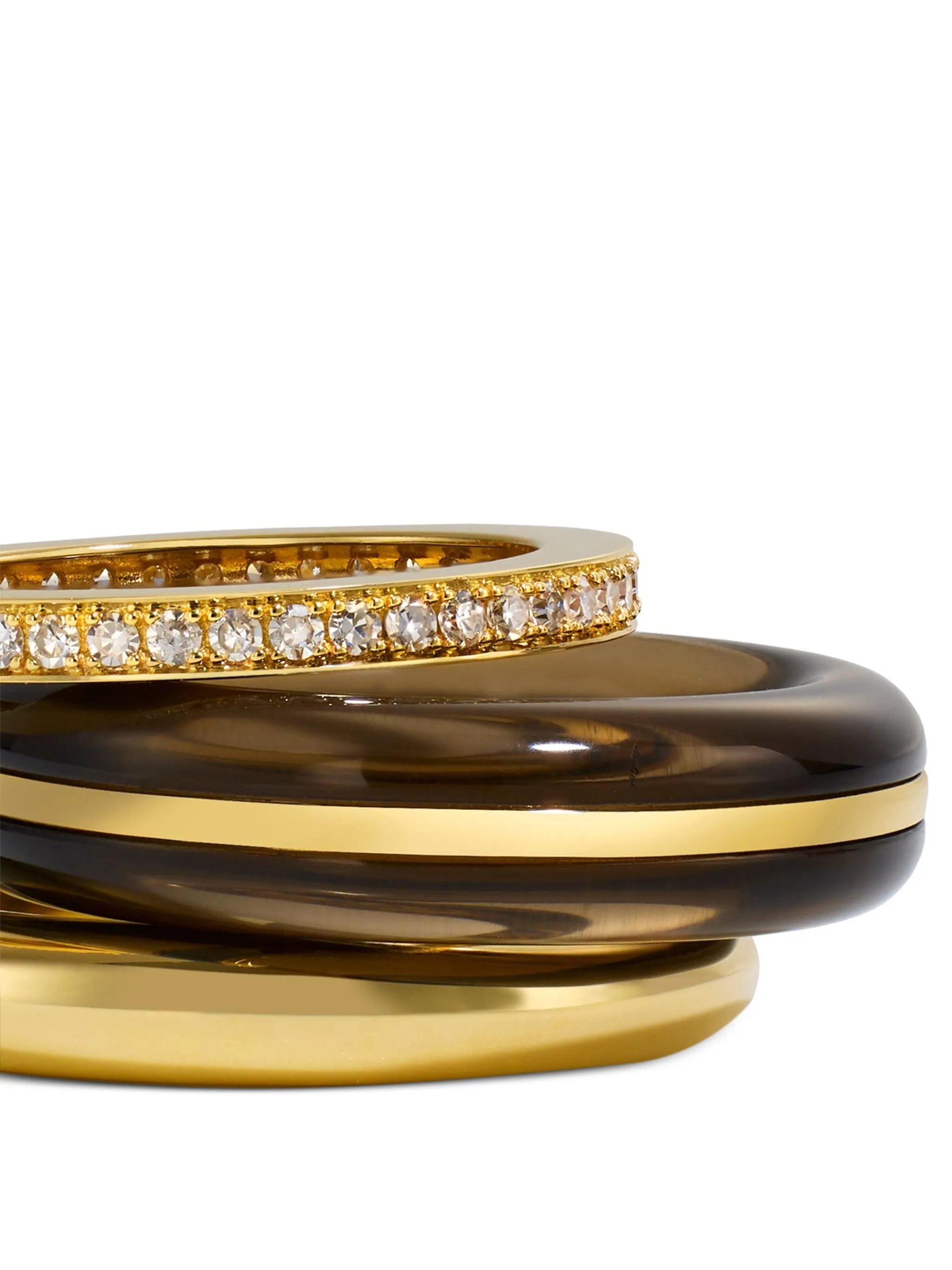 14K gold diamond and quartz ring stack