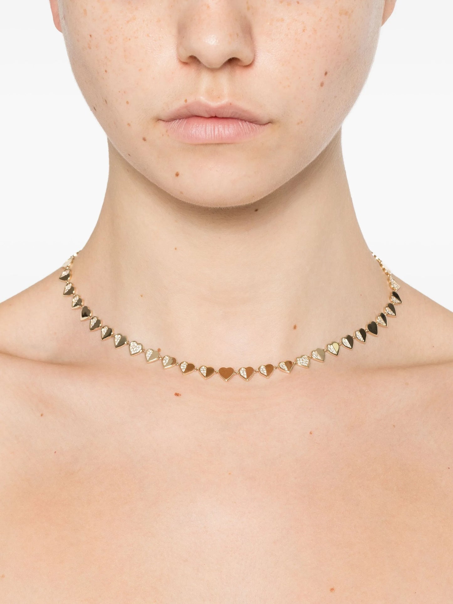 14CT yellow gold Heart Eternity necklace