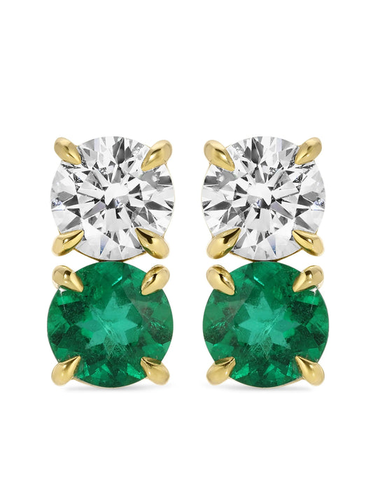 18K Gold Diamond Emerald Studs Earrings